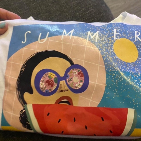 Graphic Appliqué White Summer Tee Shirt Crewneck - Picture 10 of 13